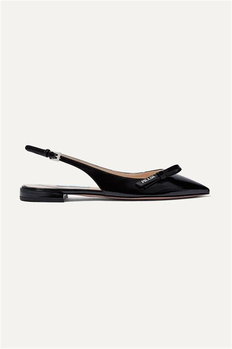 prada glossed textured-leather slingback flats|PRADA Glossed textured.